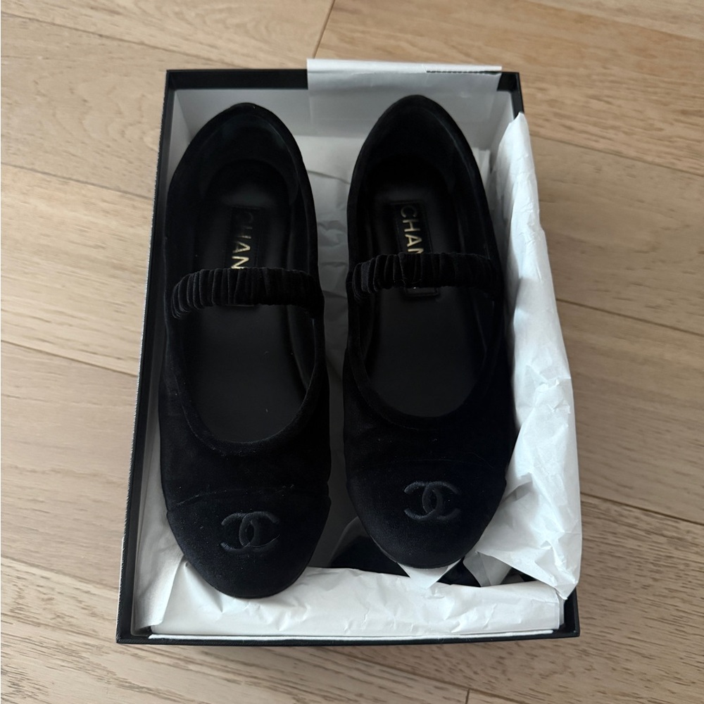 CHANEL Black Velvet Mary Jane with CC Logo